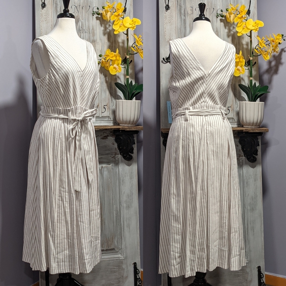 NWT Antonio Melani white striped belted midi dress